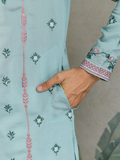 Embroidered Cotton Kurta with Floral Detailing