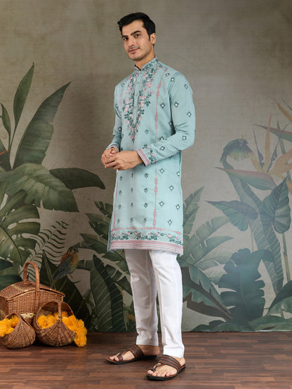 Embroidered Cotton Kurta with Floral Detailing