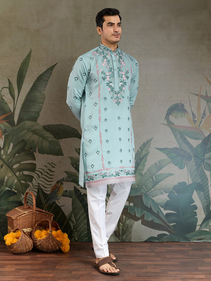 Embroidered Cotton Kurta with Floral Detailing