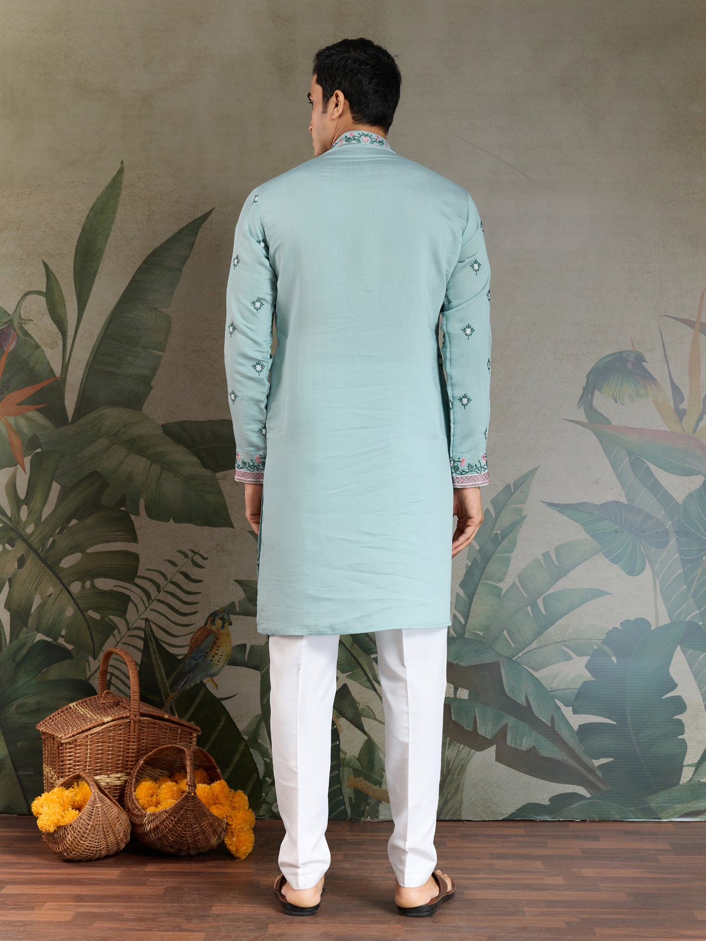 Embroidered Cotton Kurta with Floral Detailing
