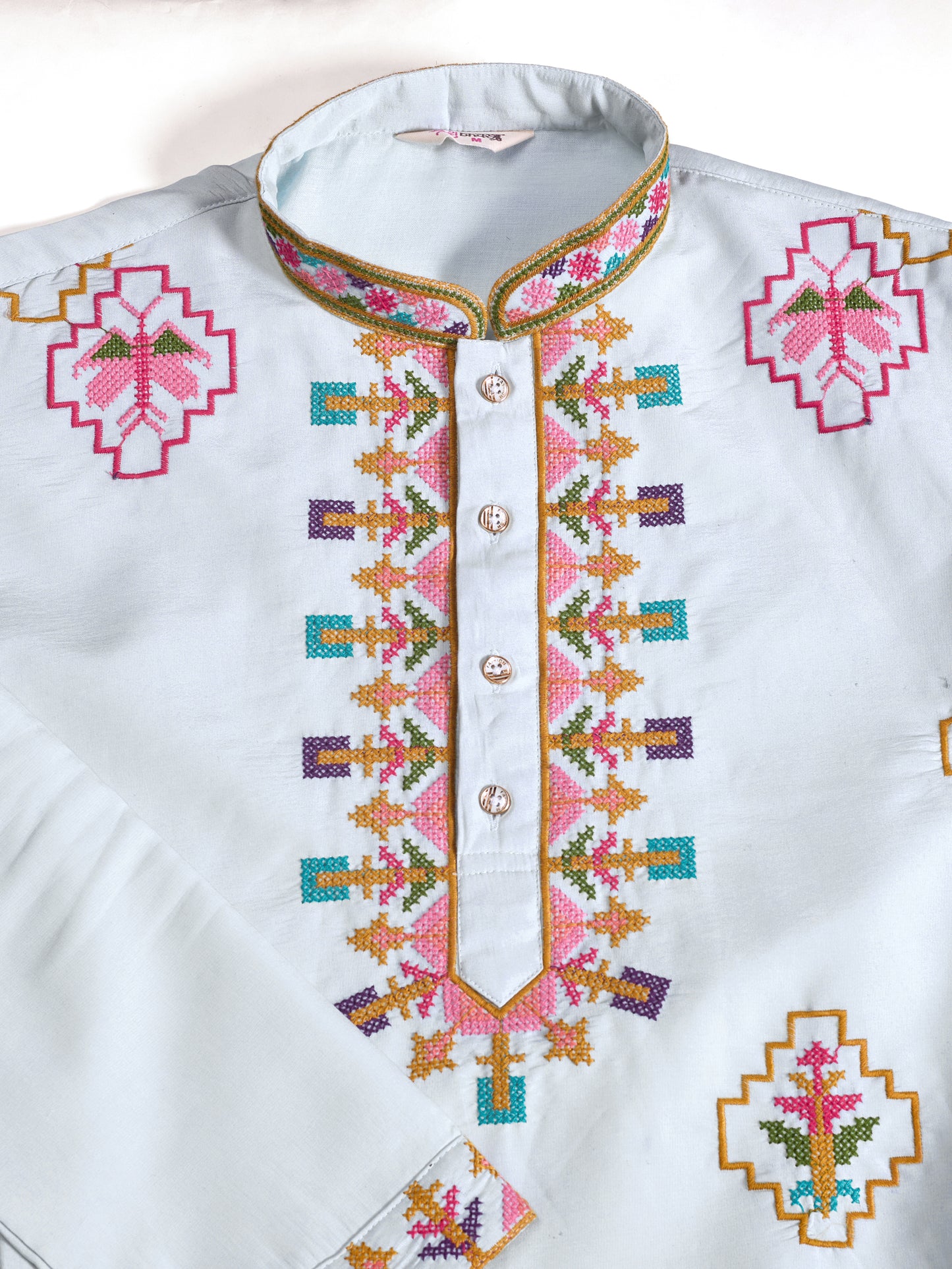 Elegant Sky Blue Kurta with Multicolor Embroidery for Men