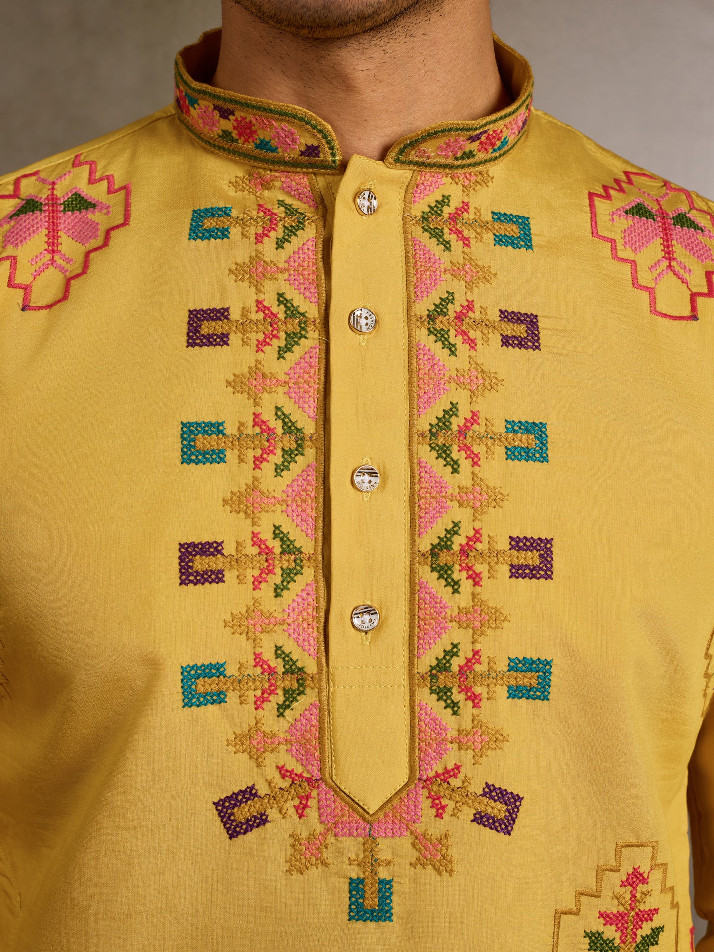 Mustard Yellow Embroidered Kurta for Men – Festive & Wedding Wear