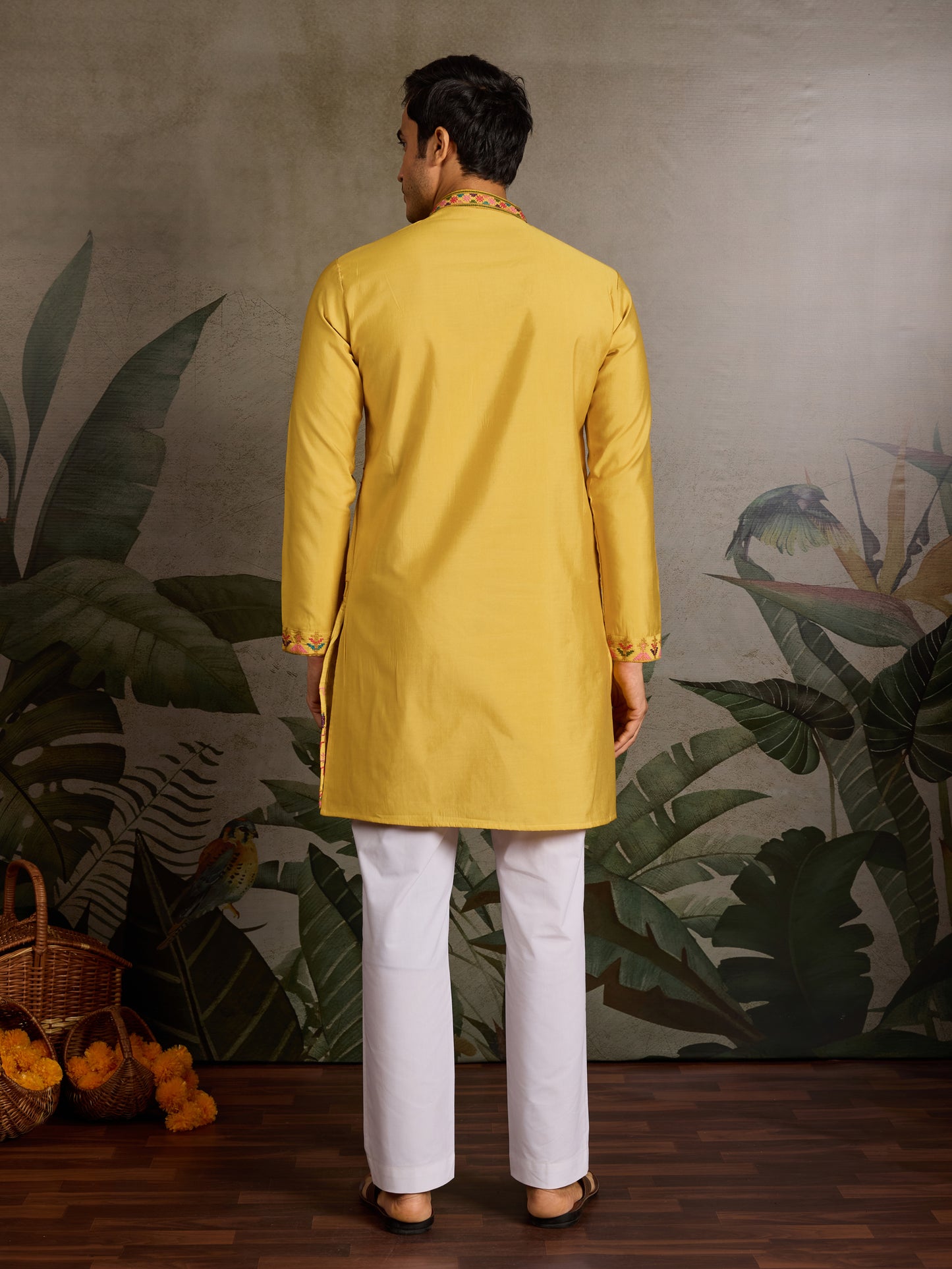 Mustard Yellow Embroidered Kurta for Men – Festive & Wedding Wear