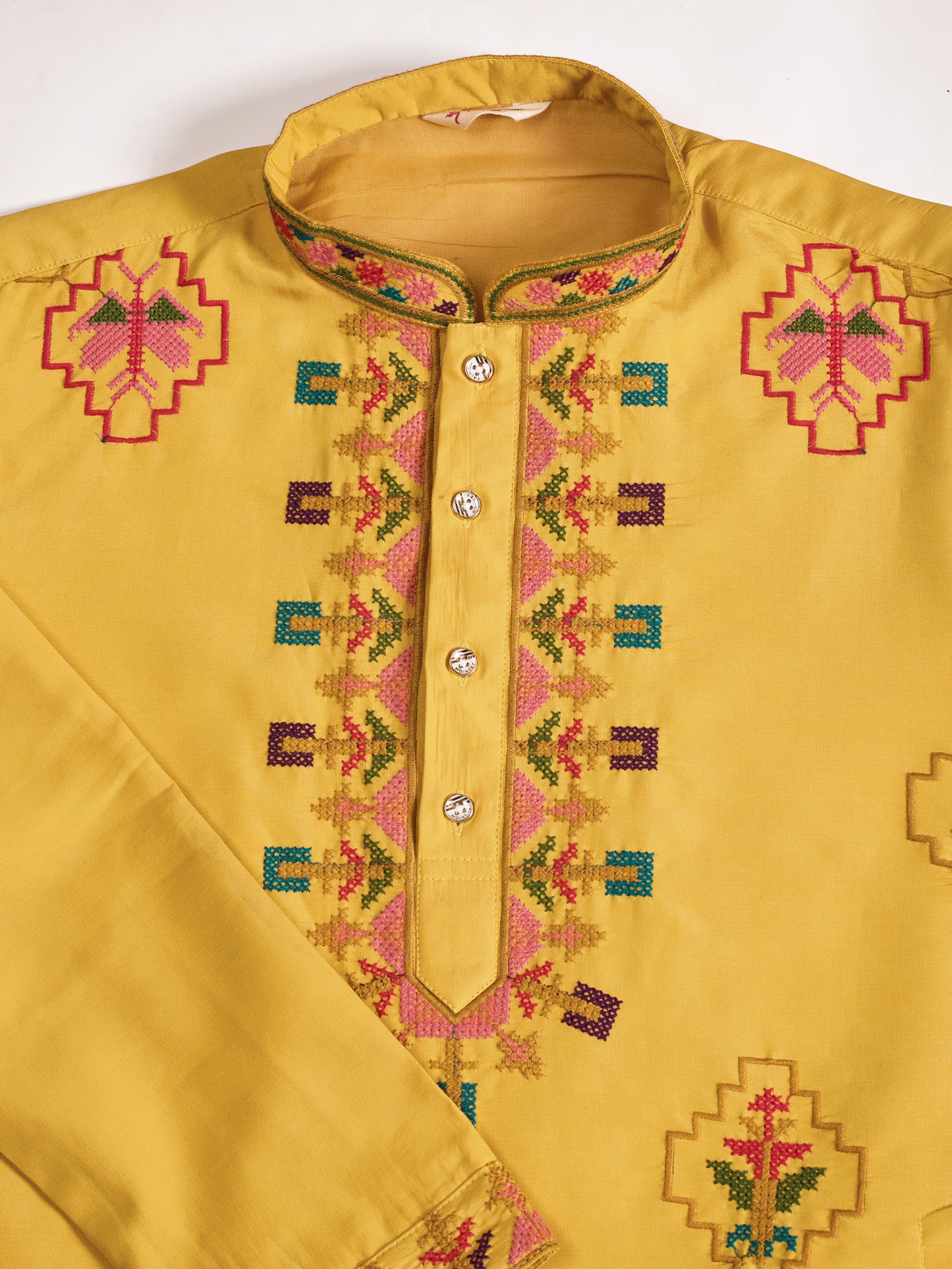 Mustard Yellow Embroidered Kurta for Men – Festive & Wedding Wear