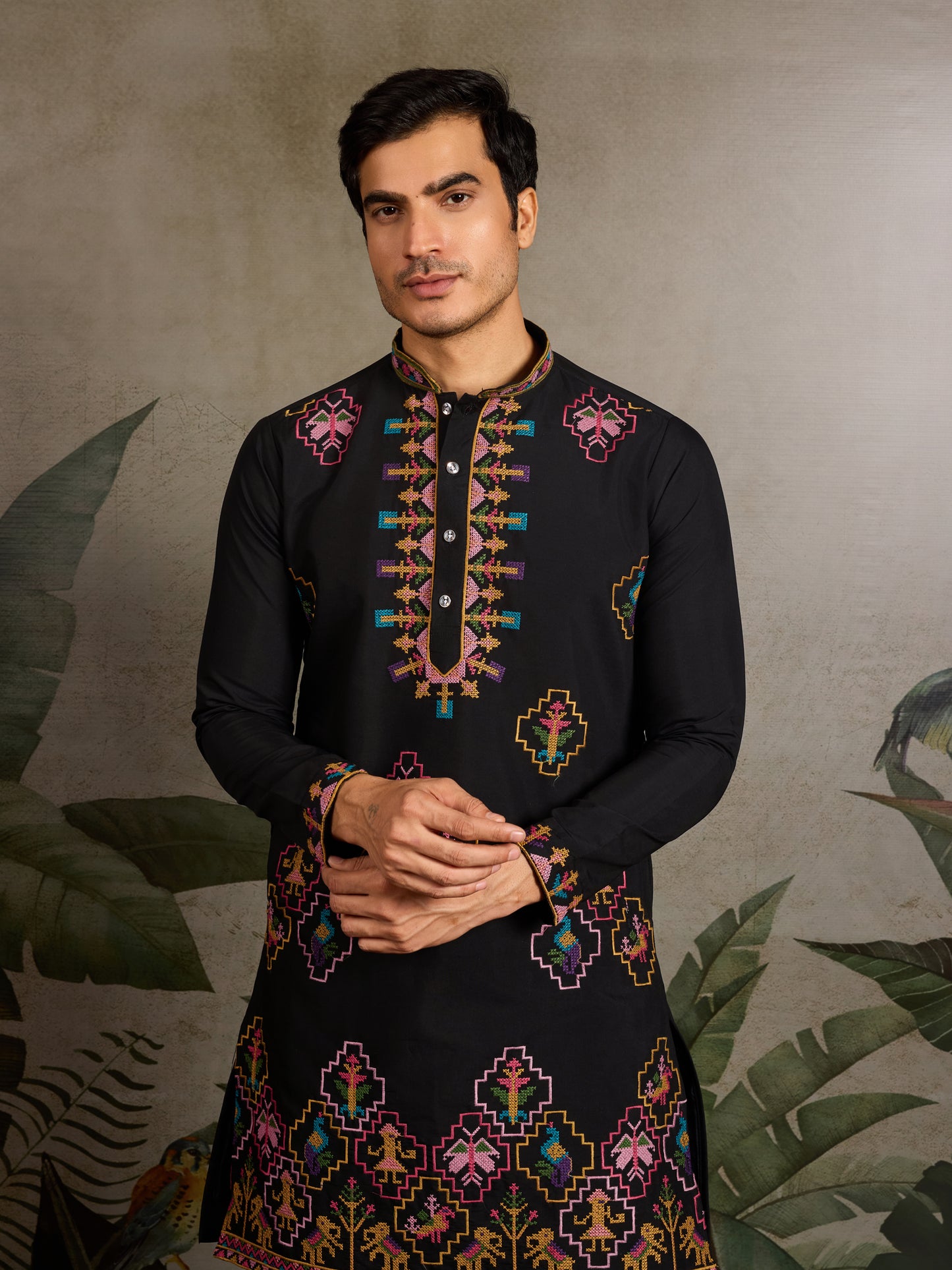 Black Embroidered Cotton Kurta for Men – Royal Festive & Party Wear