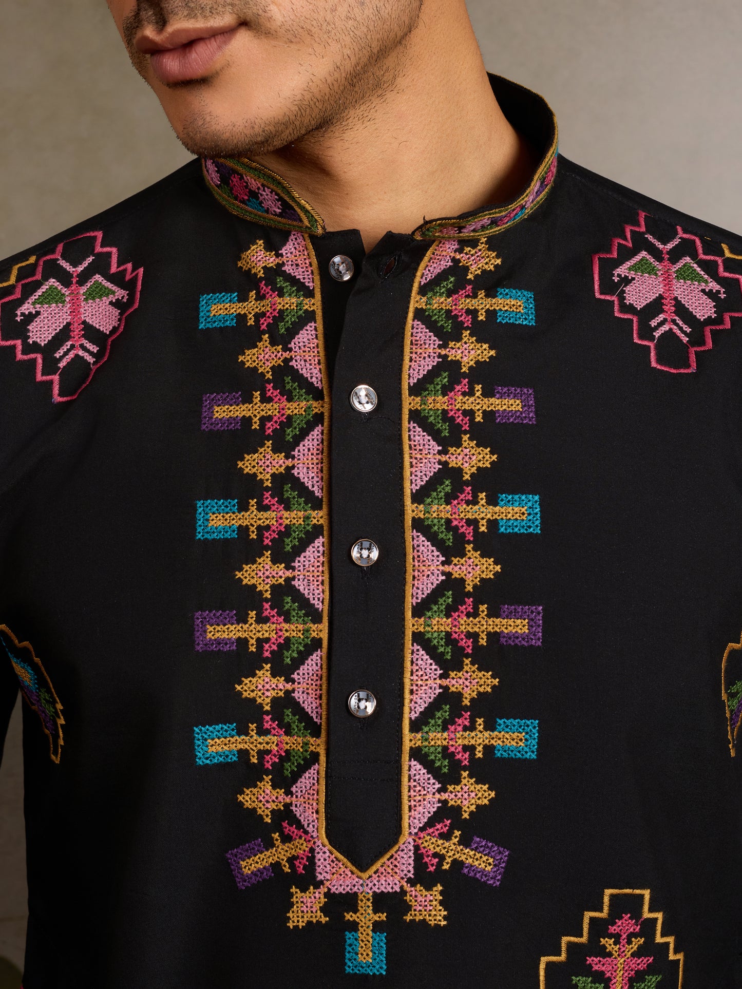 Black Embroidered Cotton Kurta for Men – Royal Festive & Party Wear