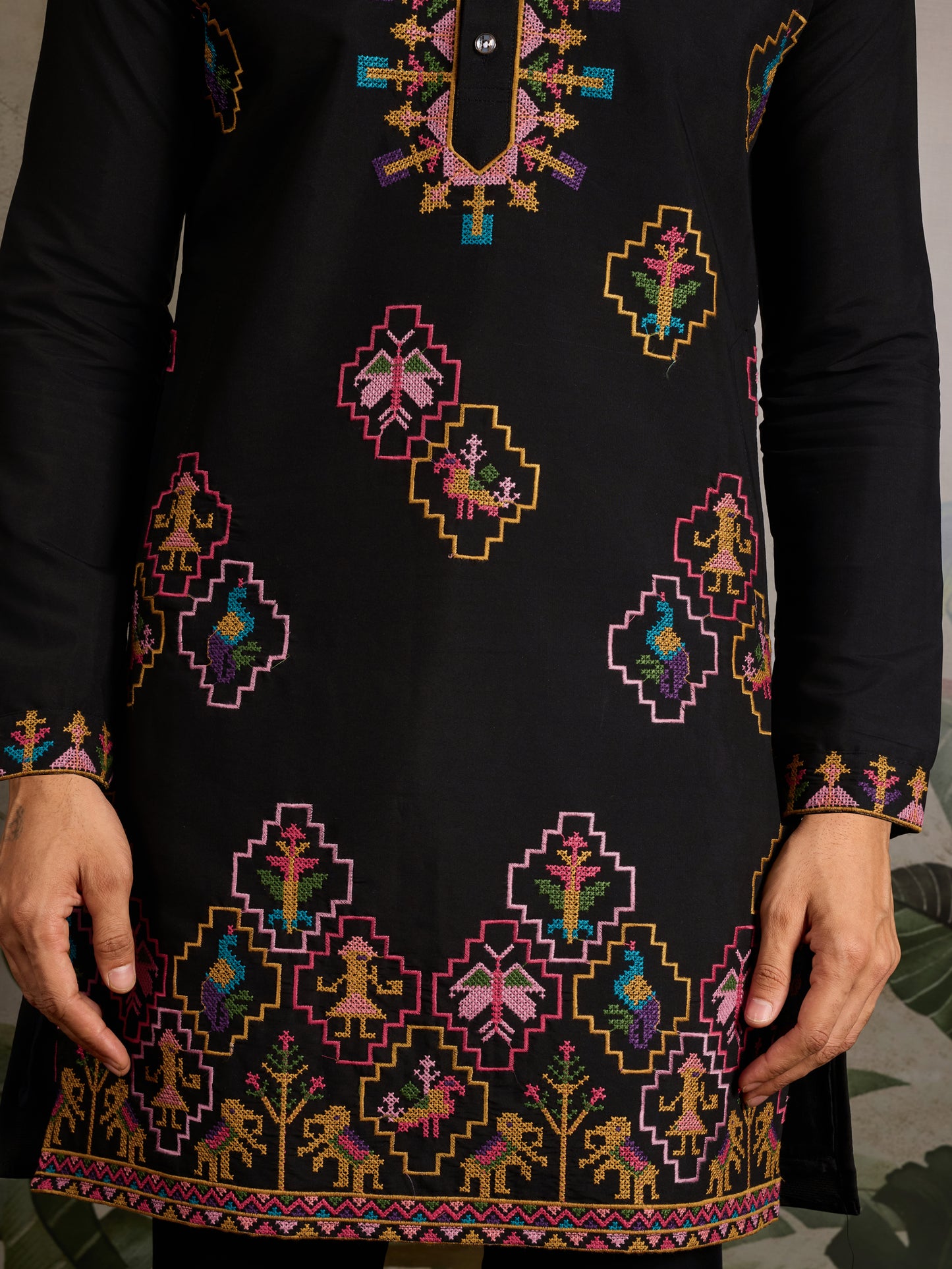 Black Embroidered Cotton Kurta for Men – Royal Festive & Party Wear
