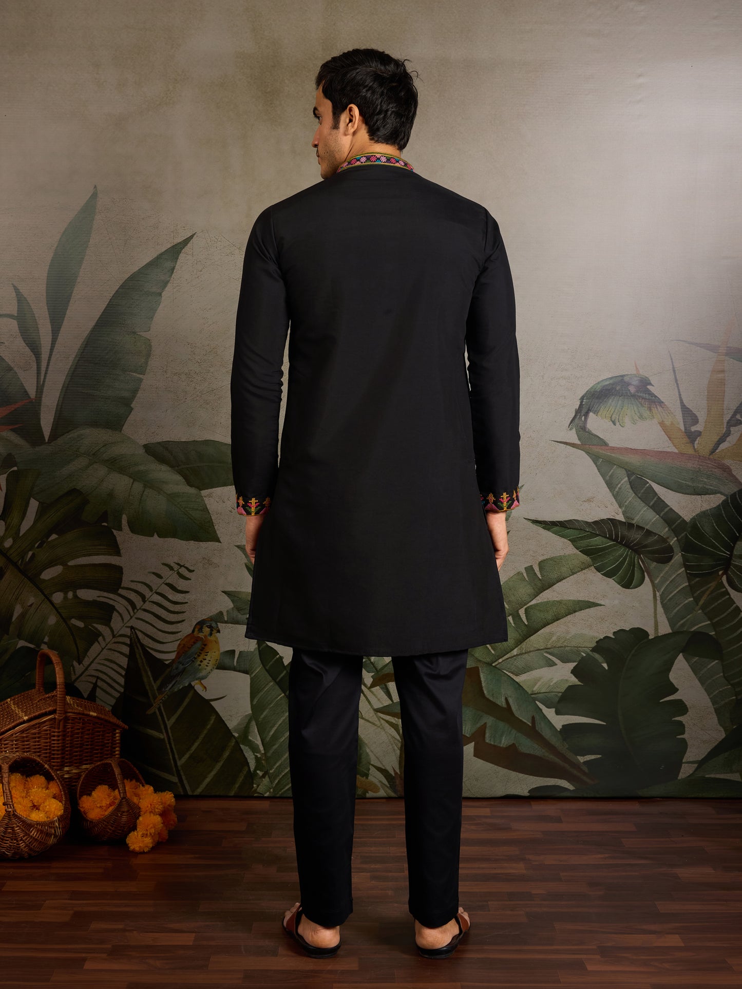 Black Embroidered Cotton Kurta for Men – Royal Festive & Party Wear