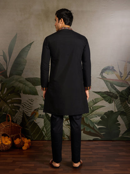 Black Embroidered Cotton Kurta for Men – Royal Festive & Party Wear