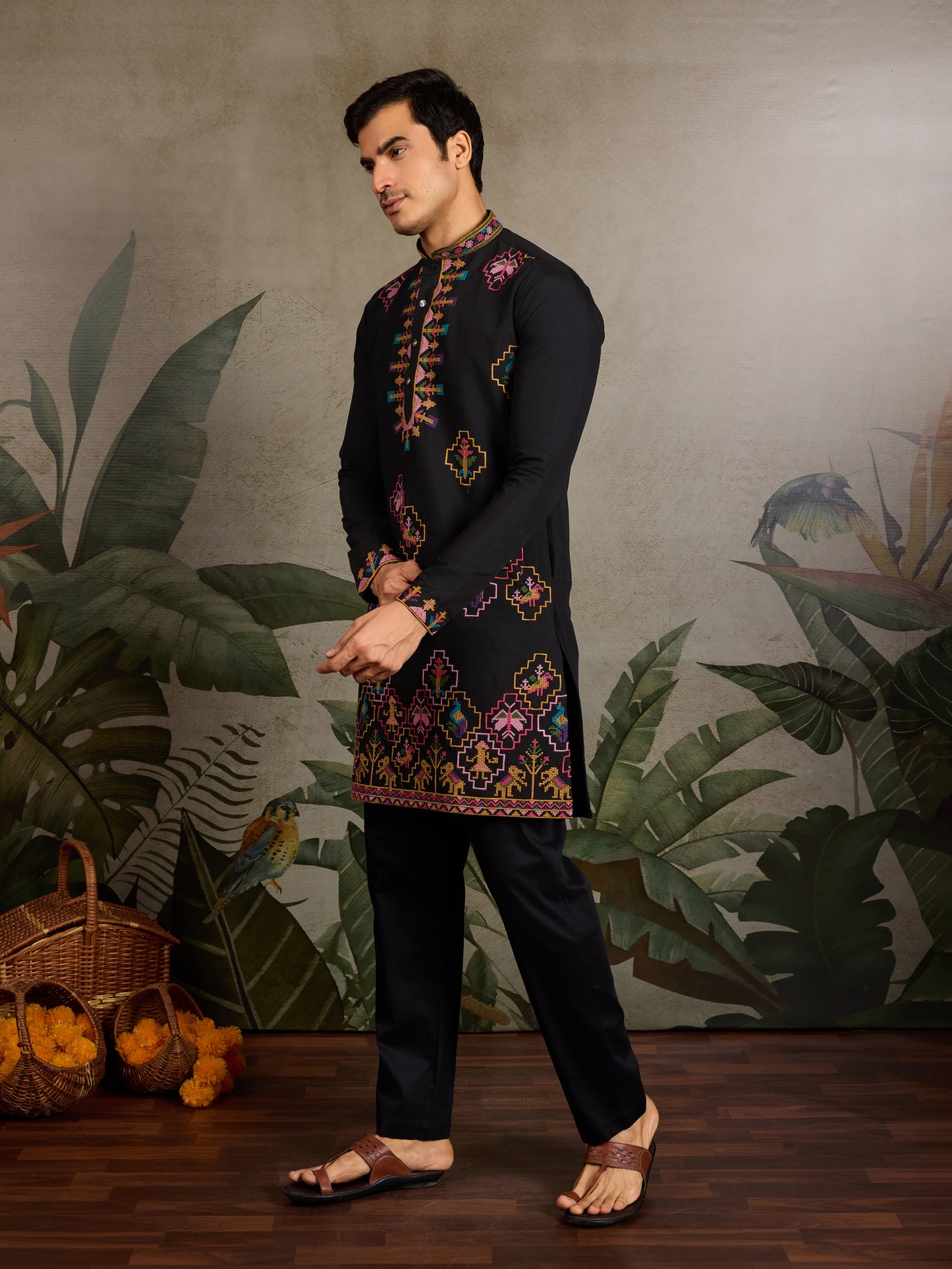 Black Embroidered Cotton Kurta for Men – Royal Festive & Party Wear