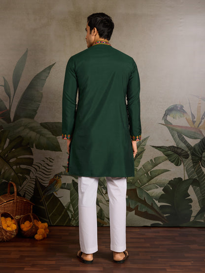 Green Embroidered Kurta for Men – Elegant Festive & Wedding Wear