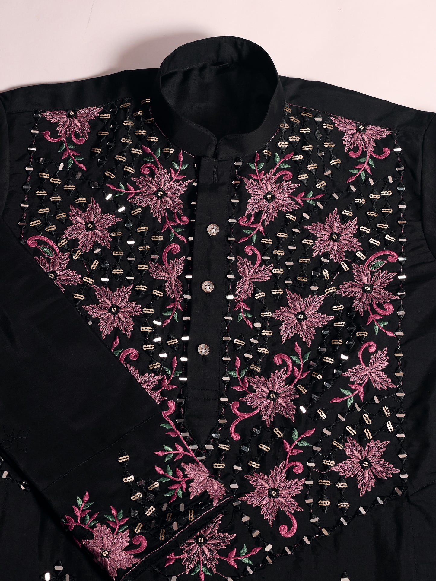 Black Floral Embroidered Kurta for Men | Festive & Party Wear