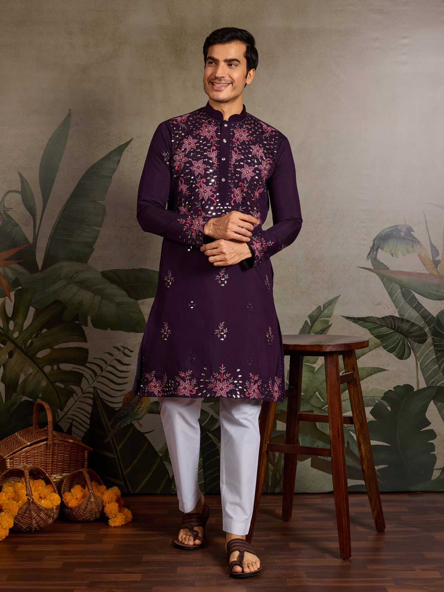 Royal Purple Embroidered Kurta for Men | Elegant Festive & Wedding Wear