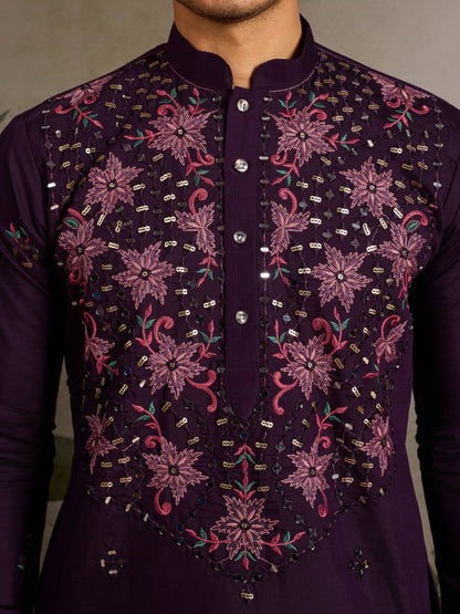 Royal Purple Embroidered Kurta for Men | Elegant Festive & Wedding Wear