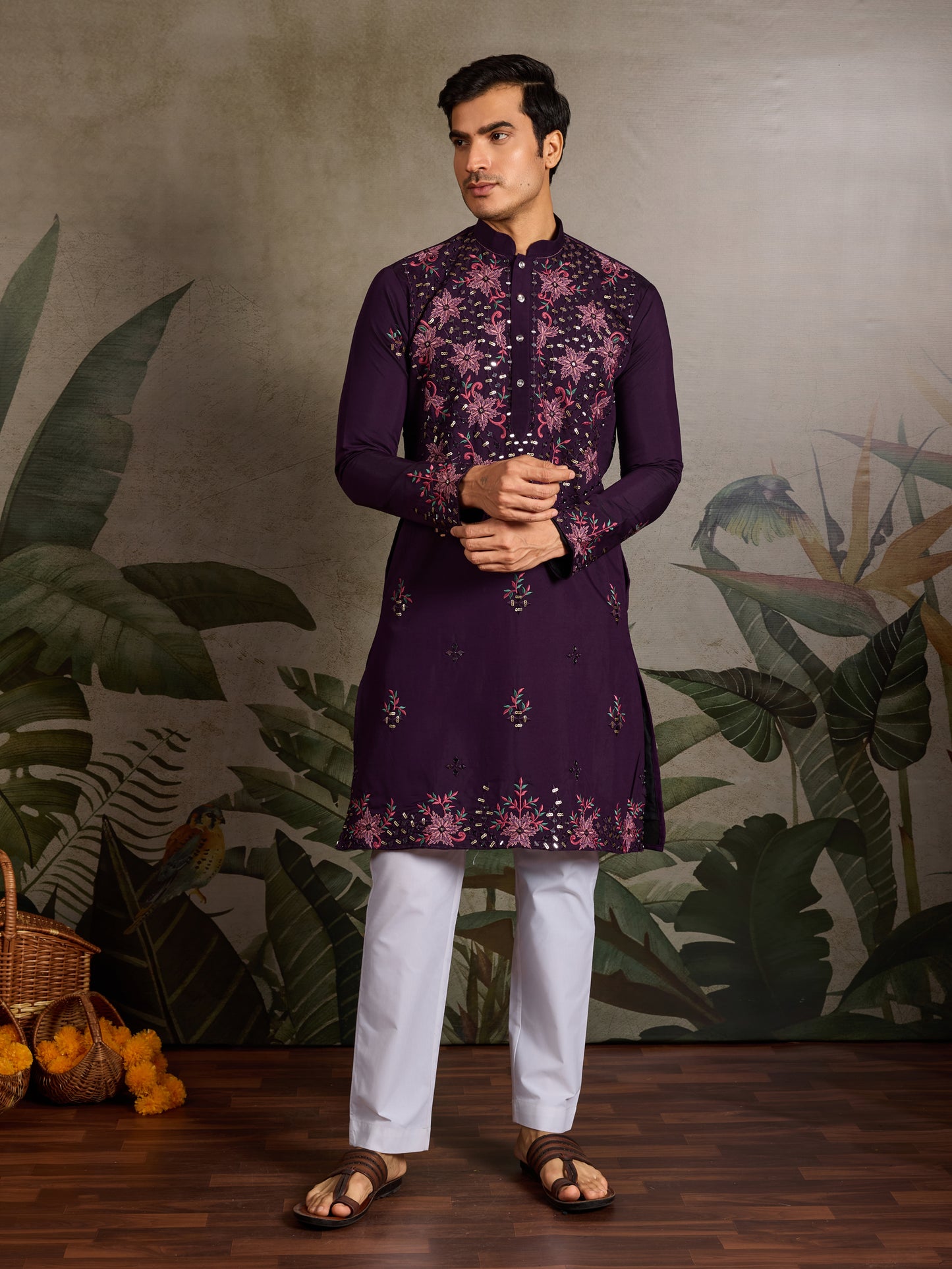 Royal Purple Embroidered Kurta for Men | Elegant Festive & Wedding Wear