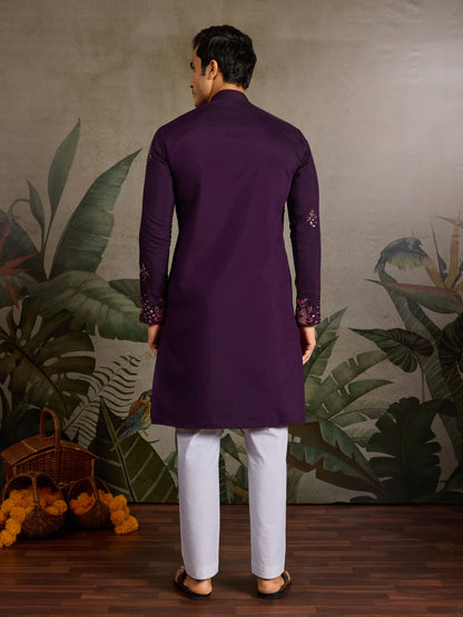 Royal Purple Embroidered Kurta for Men | Elegant Festive & Wedding Wear