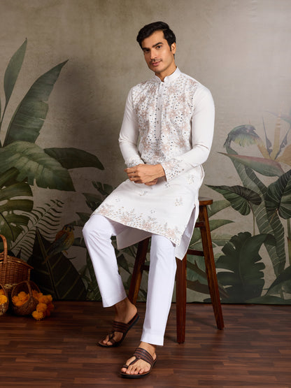 Ivory Charm – Hand-Embroidered Mirror Work Kurta