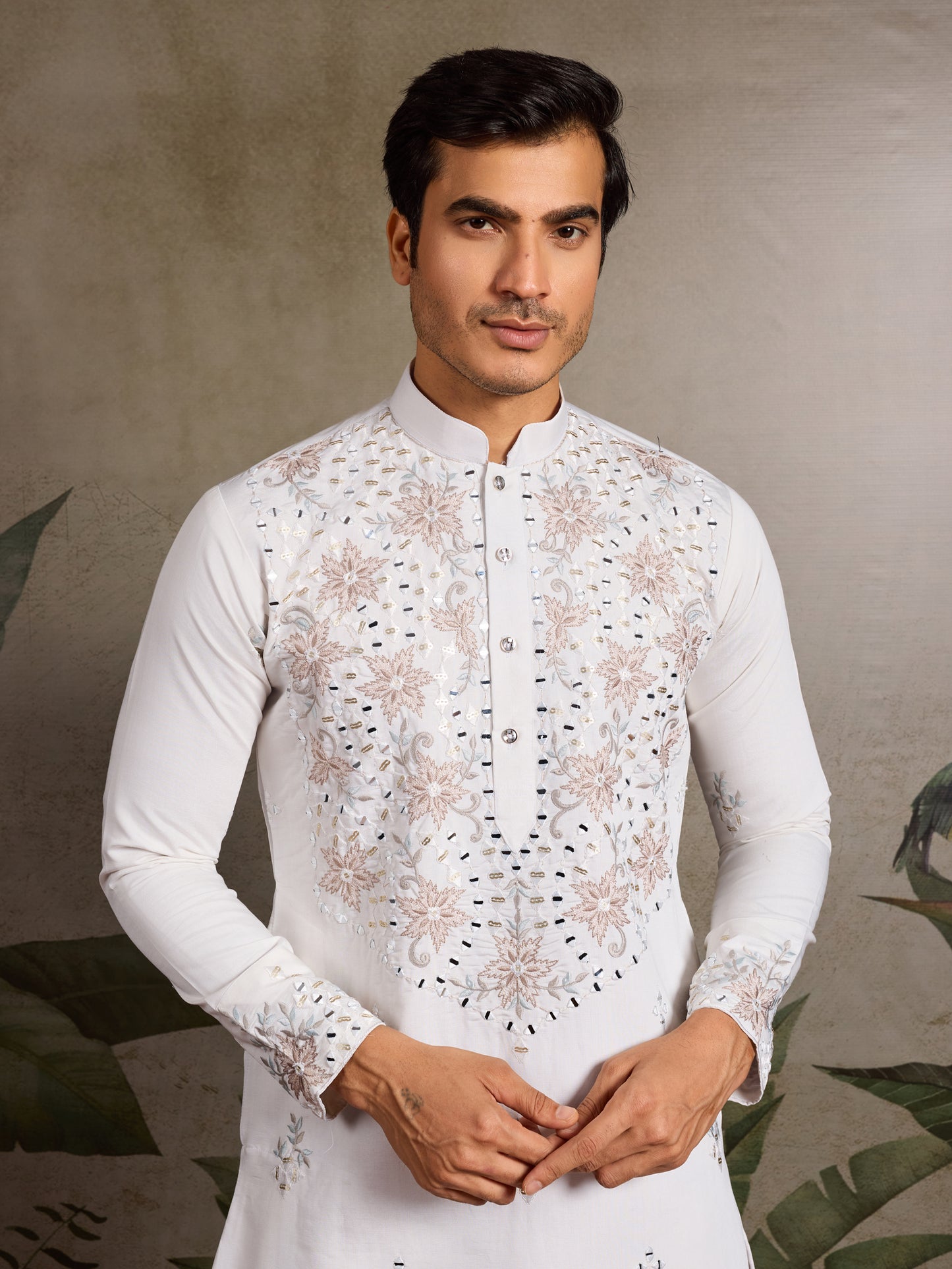 Ivory Charm – Hand-Embroidered Mirror Work Kurta
