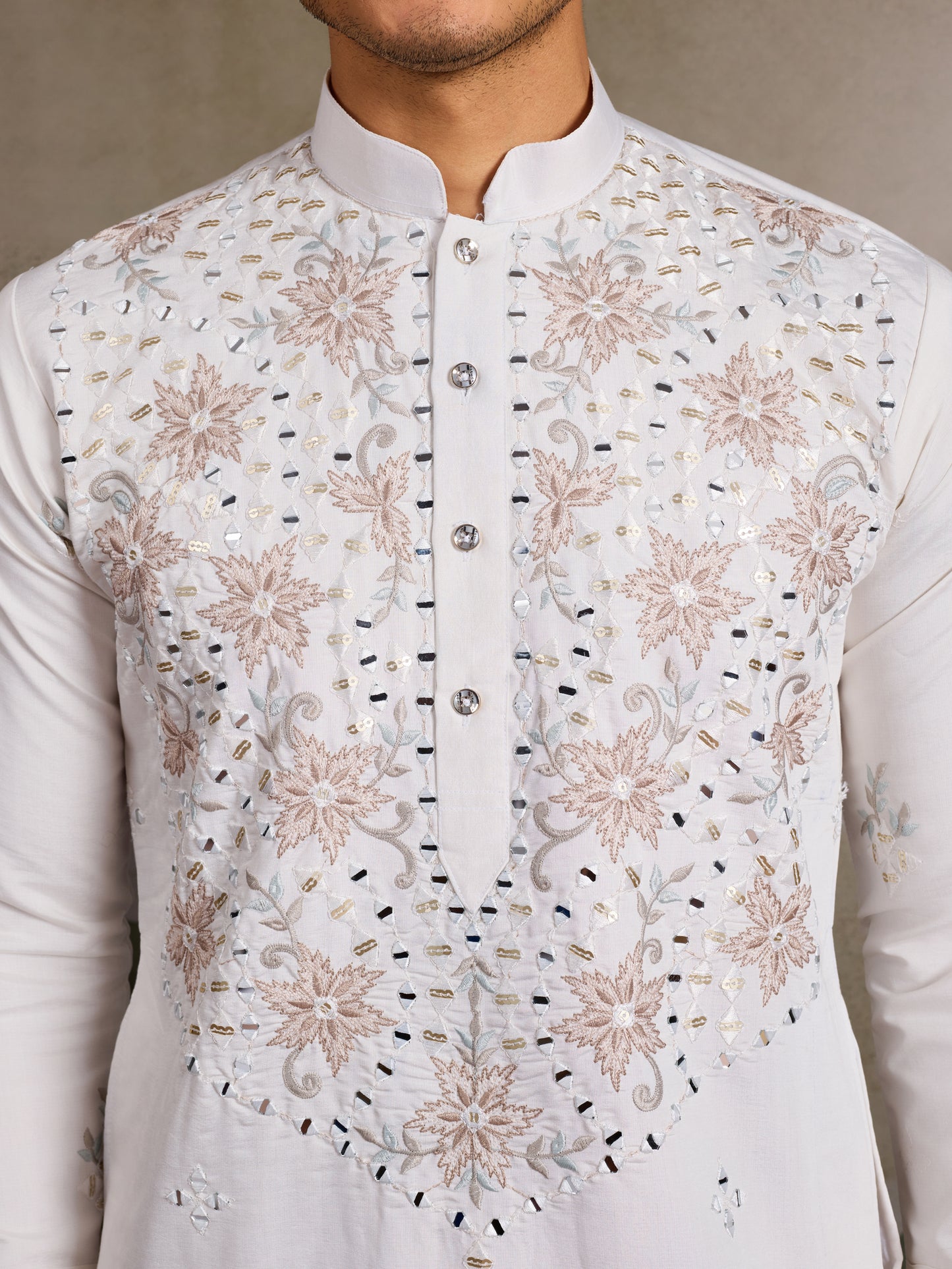 Ivory Charm – Hand-Embroidered Mirror Work Kurta
