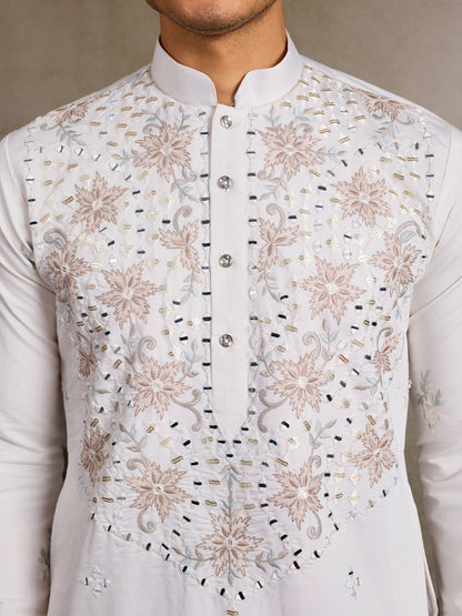 Ivory Charm – Hand-Embroidered Mirror Work Kurta