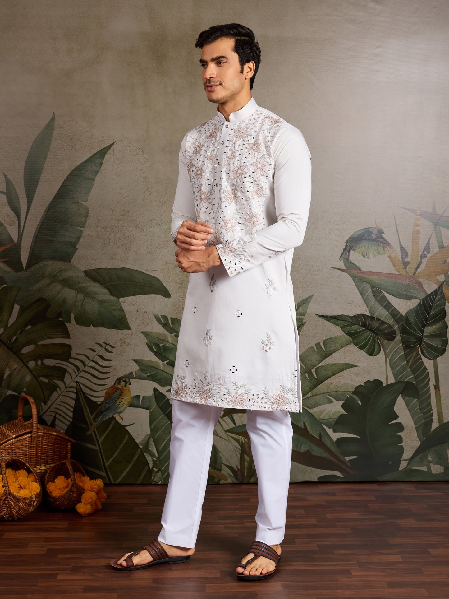 Ivory Charm – Hand-Embroidered Mirror Work Kurta