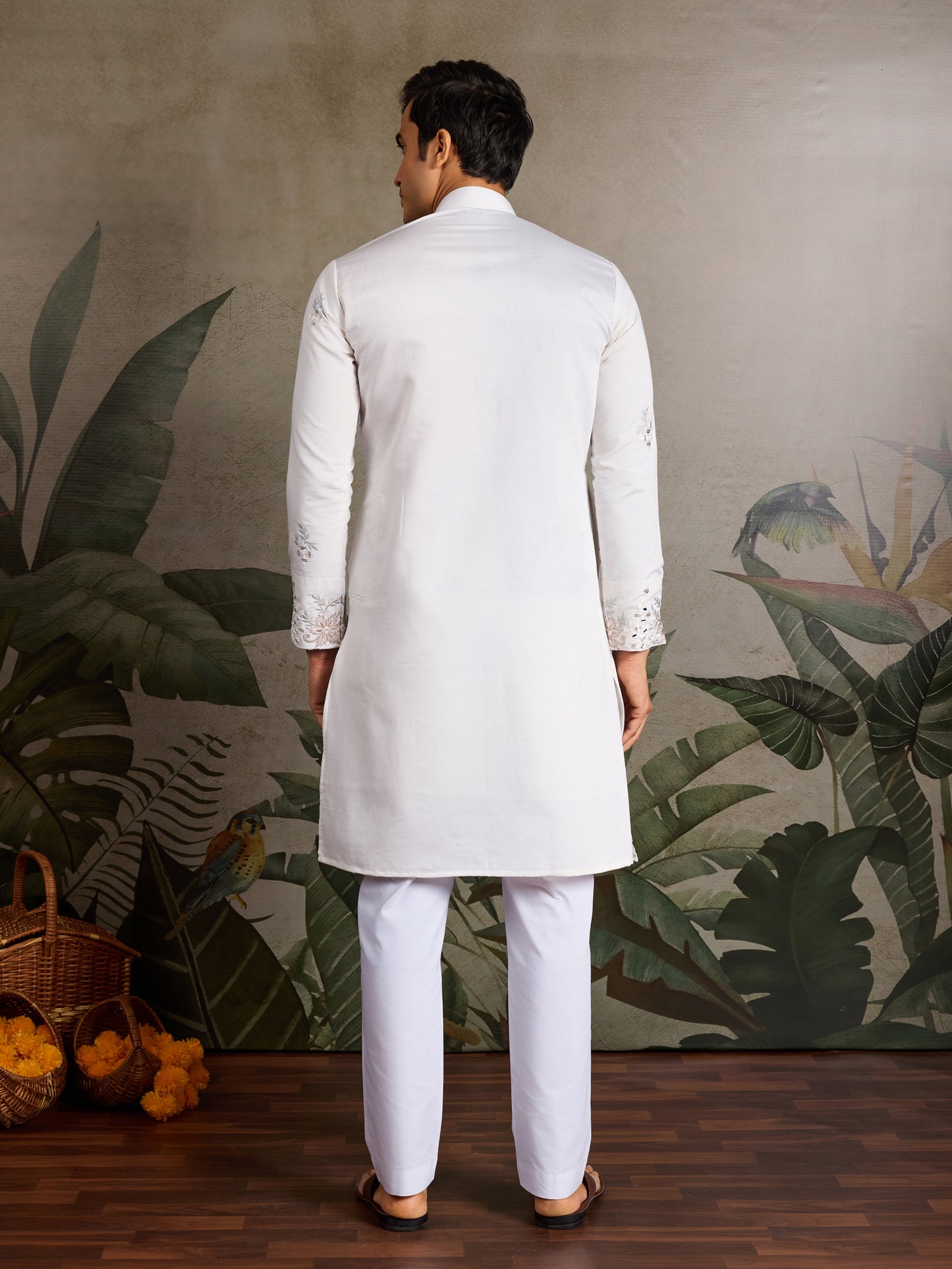 Ivory Charm – Hand-Embroidered Mirror Work Kurta