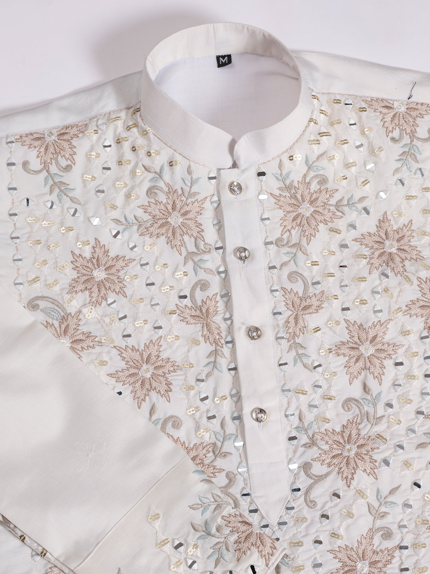 Ivory Charm – Hand-Embroidered Mirror Work Kurta