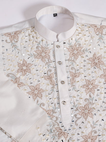 Ivory Charm – Hand-Embroidered Mirror Work Kurta