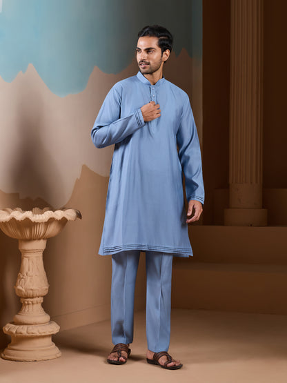Sky Bloom Embroidered Festive Kurta Set – Elegant Blue Ethnic Wear for Men