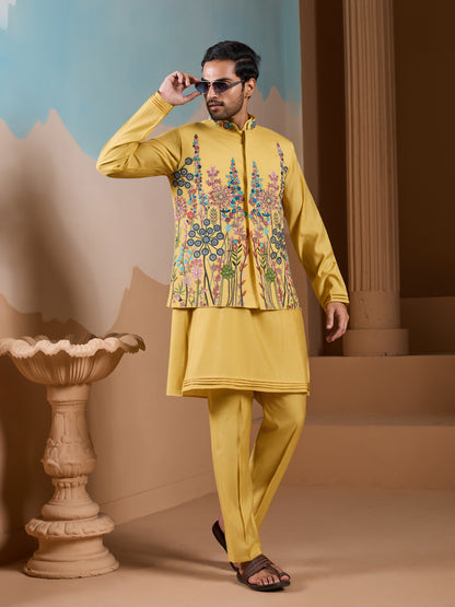 Golden Bloom Embroidered Kurta Set – Festive Luxury Wear for Men