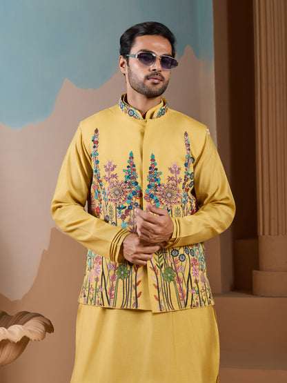 Golden Bloom Embroidered Kurta Set – Festive Luxury Wear for Men