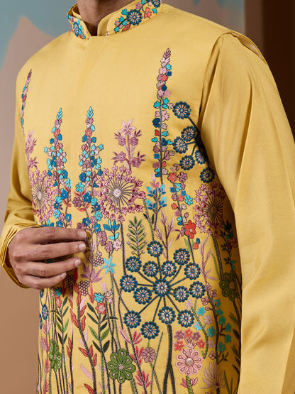 Golden Bloom Embroidered Kurta Set – Festive Luxury Wear for Men