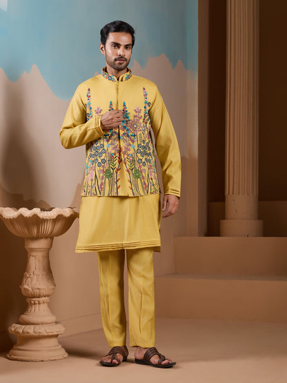 Golden Bloom Embroidered Kurta Set – Festive Luxury Wear for Men