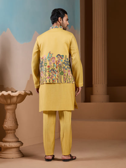 Golden Bloom Embroidered Kurta Set – Festive Luxury Wear for Men