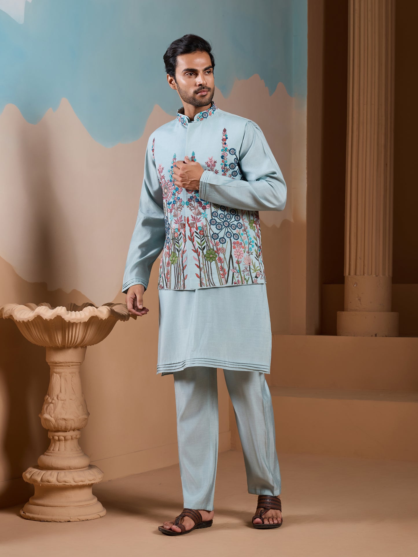 Pastel Breeze Embroidered Kurta Set – Premium Festive Wear for Men