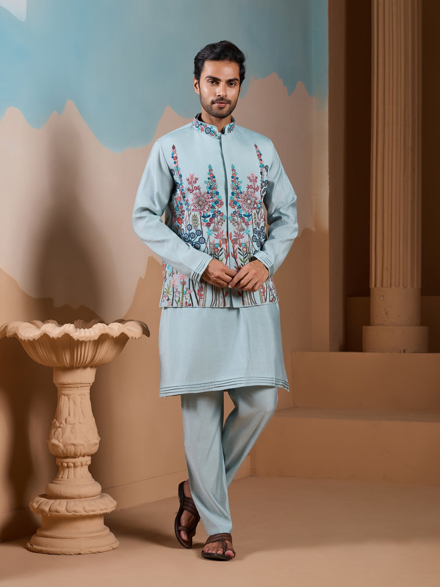 Pastel Breeze Embroidered Kurta Set – Premium Festive Wear for Men