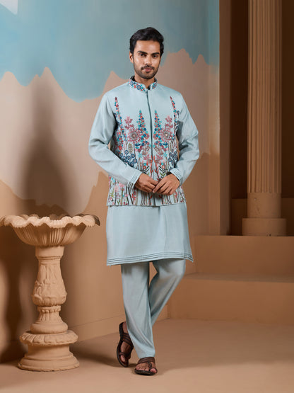 Pastel Breeze Embroidered Kurta Set – Premium Festive Wear for Men