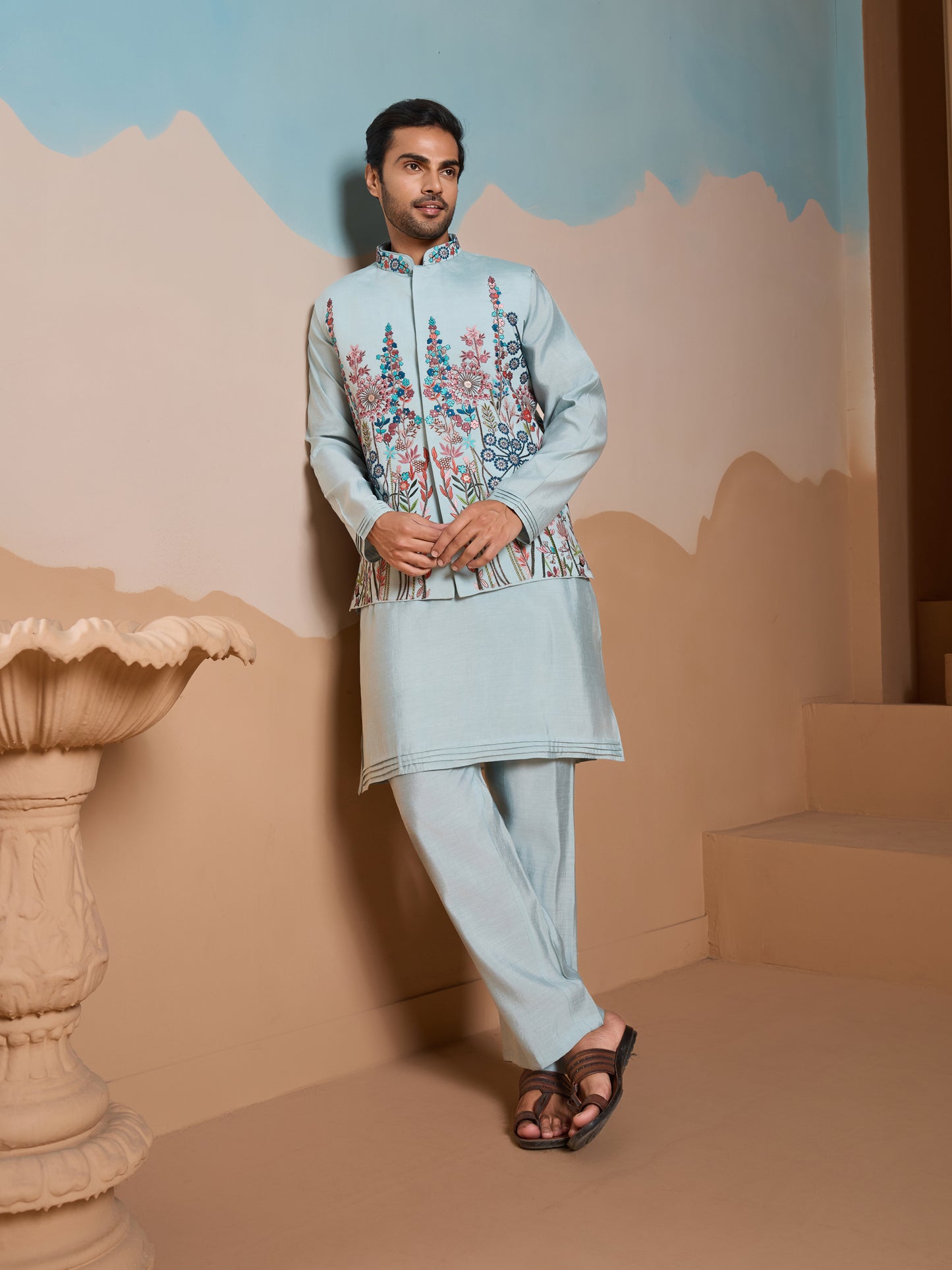Pastel Breeze Embroidered Kurta Set – Premium Festive Wear for Men