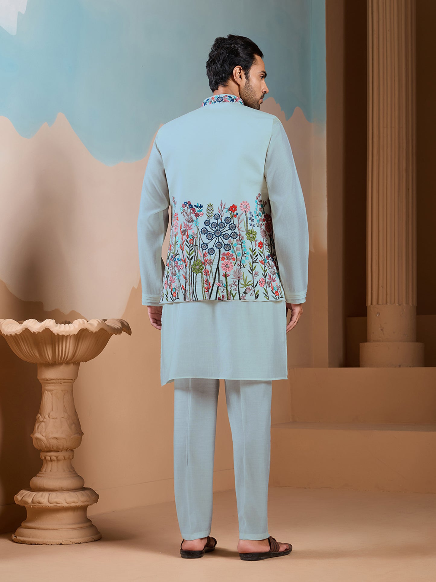 Pastel Breeze Embroidered Kurta Set – Premium Festive Wear for Men