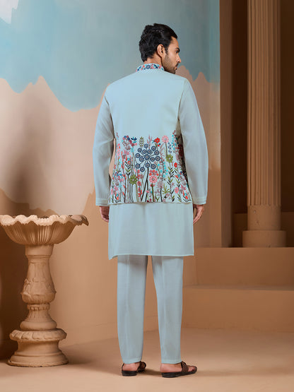 Pastel Breeze Embroidered Kurta Set – Premium Festive Wear for Men