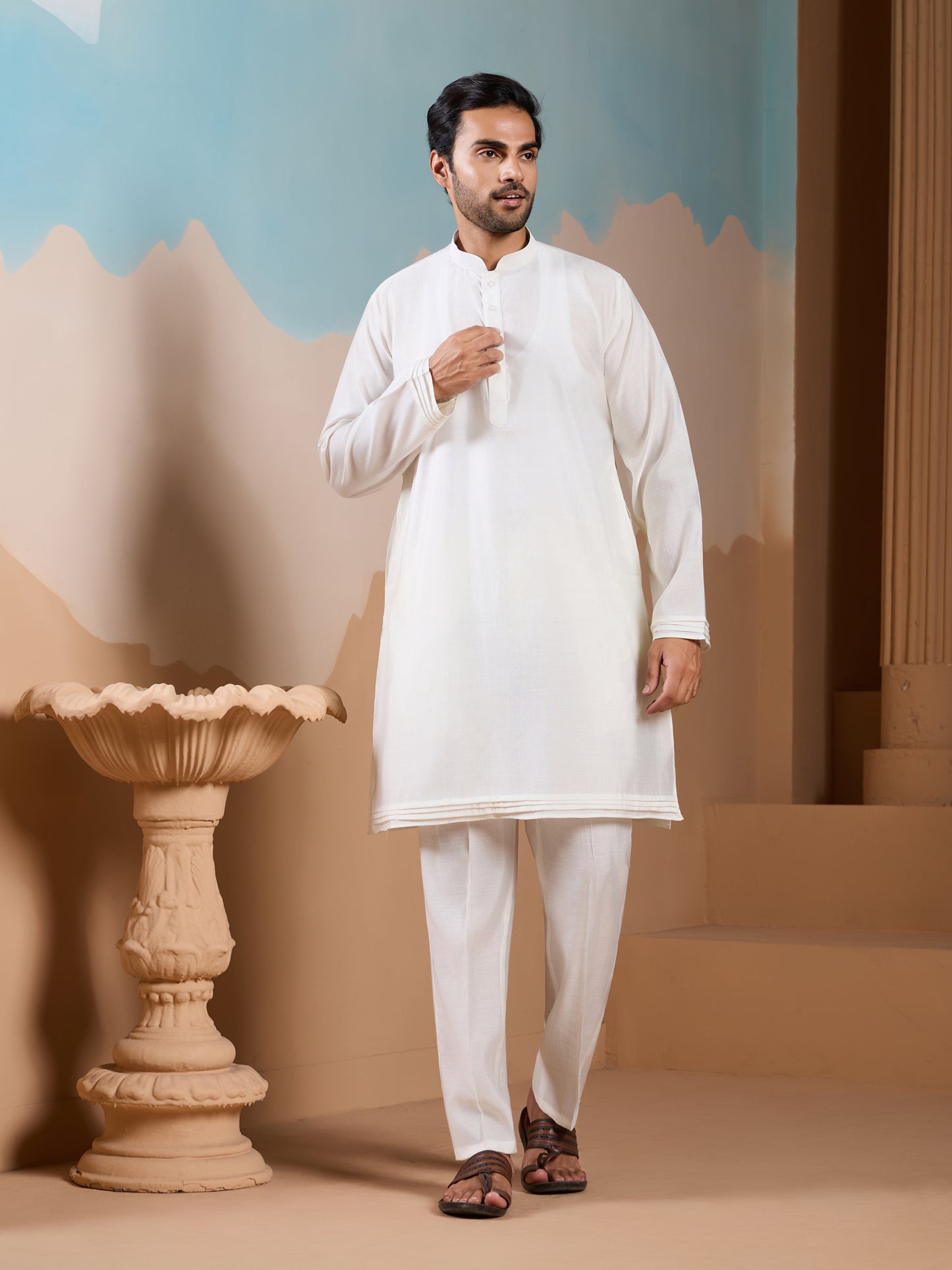 Ivory Bloom Hand-Embroidered Men’s Kurta Set – Festive Floral Elegance