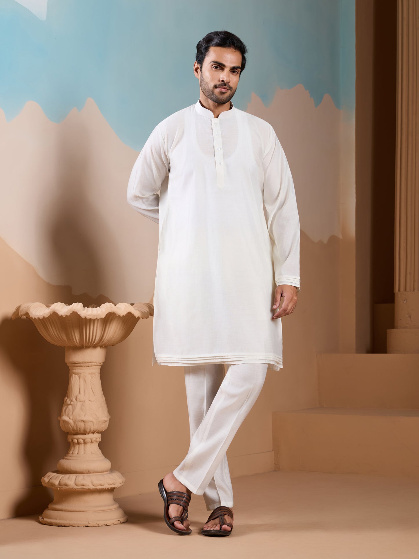 Ivory Bloom Hand-Embroidered Men’s Kurta Set – Festive Floral Elegance