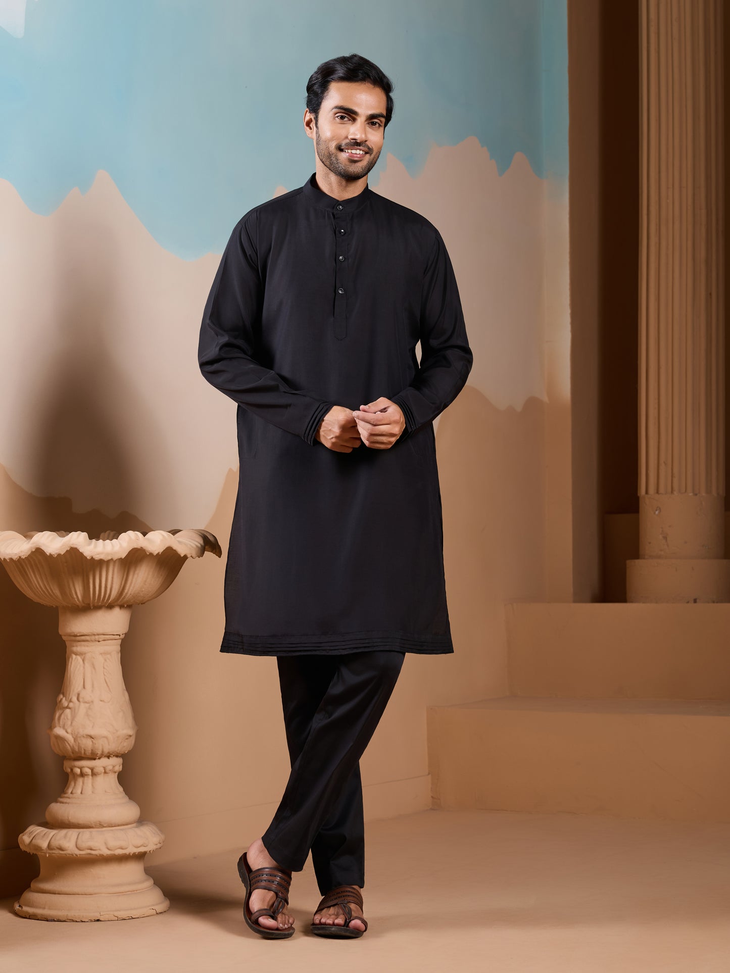 Midnight Bloom Embroidered Men’s Kurta Set – Luxe Black Festive Edition