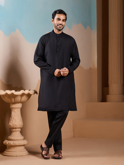 Midnight Bloom Embroidered Men’s Kurta Set – Luxe Black Festive Edition