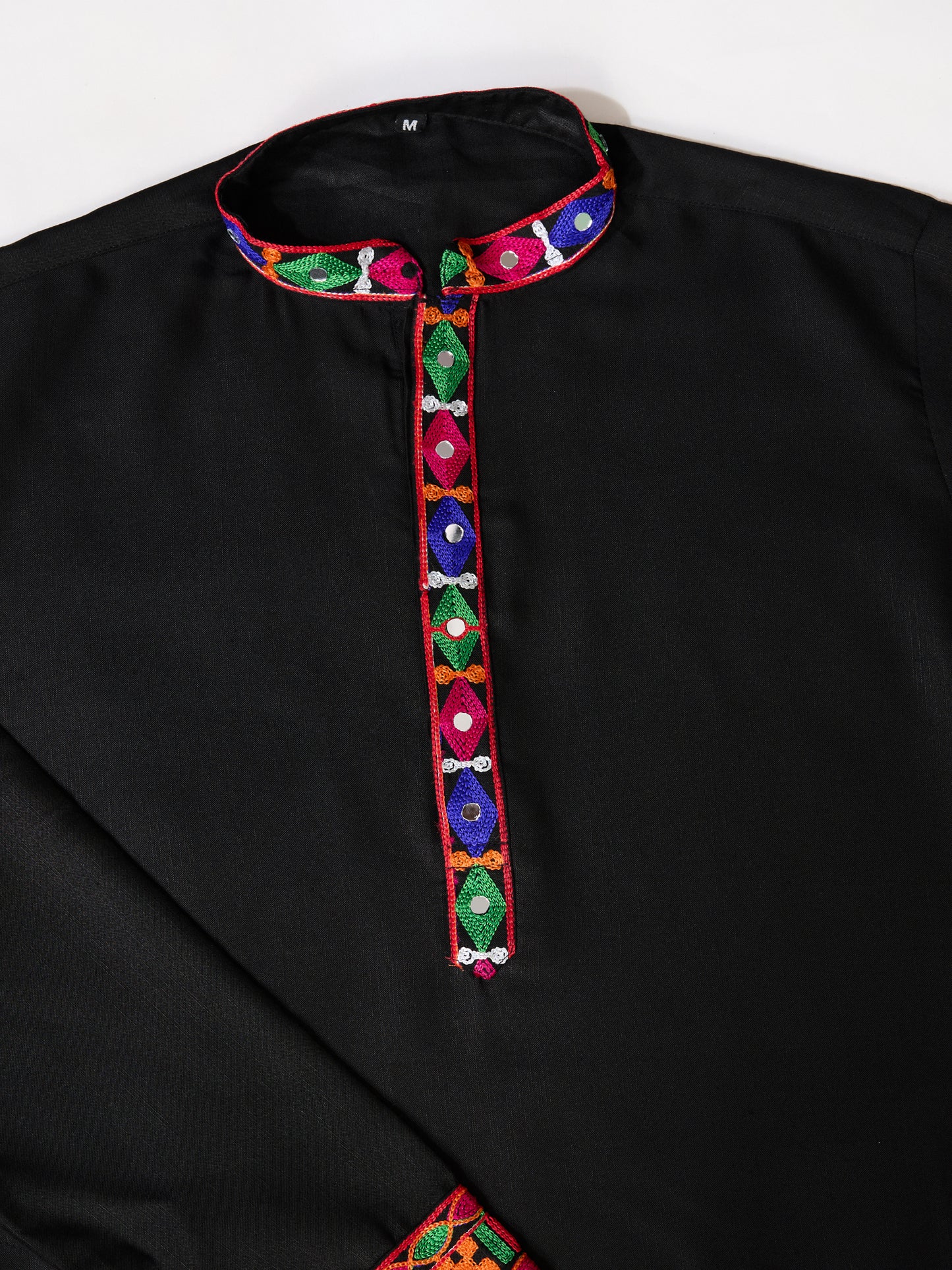 Title : Black Embroidered Gujarati Mirror Work Kurta for Men