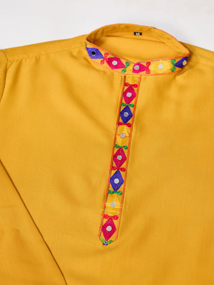 Mustard Yellow Gujarati Mirror Work Embroidered Kurta for Men