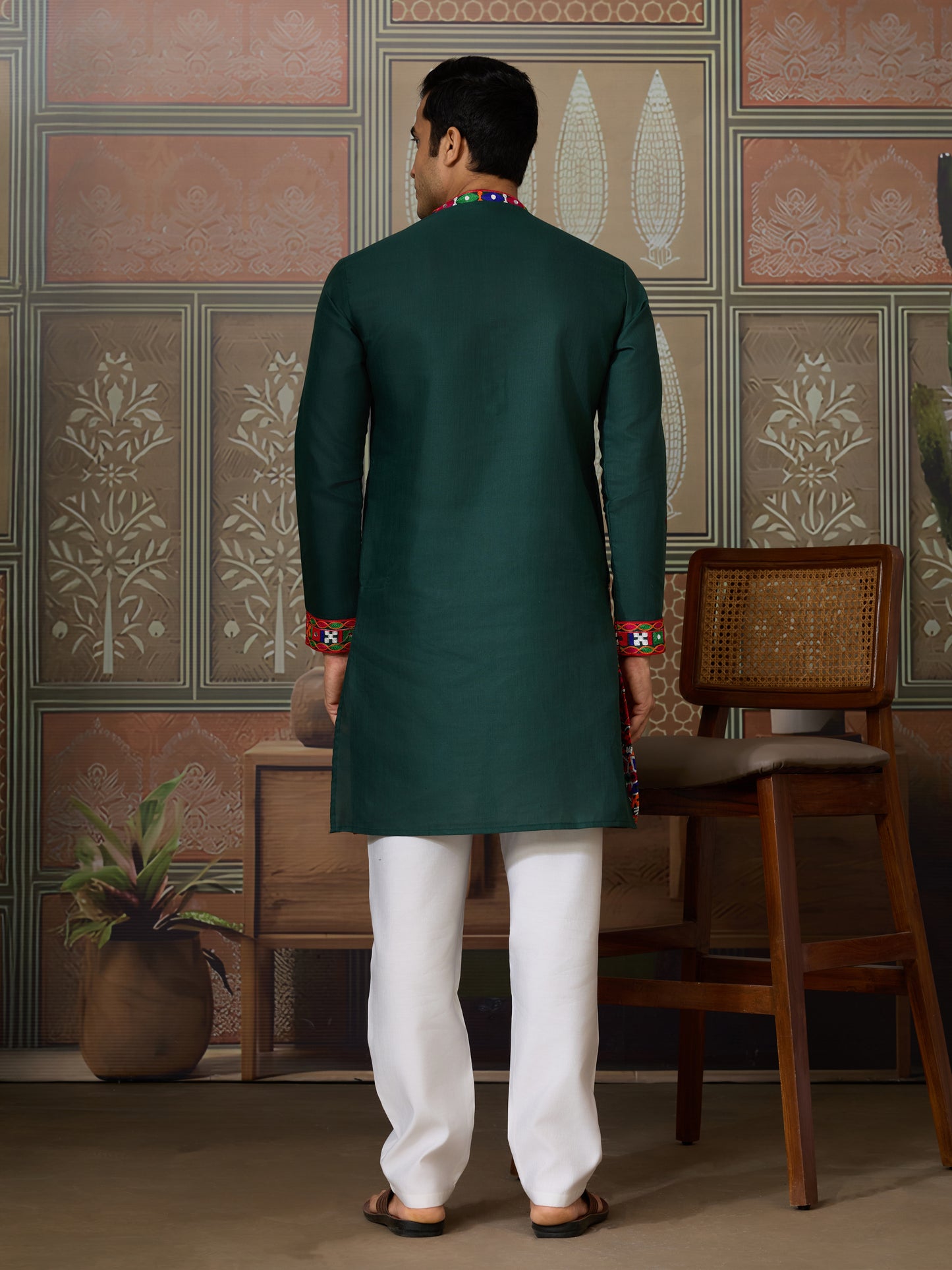 Handcrafted Green Kurta with Multicolor Kutchi Embroidery