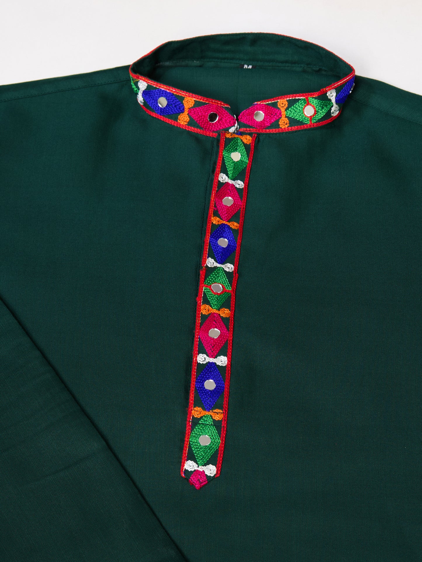 Handcrafted Green Kurta with Multicolor Kutchi Embroidery