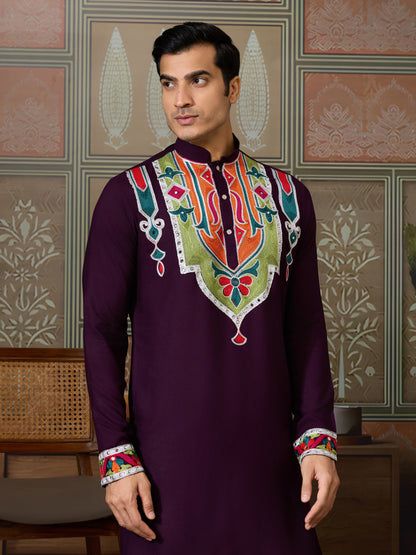 Pure Cotton Purple Kurta with Multi-Thread and Real Mirror Work