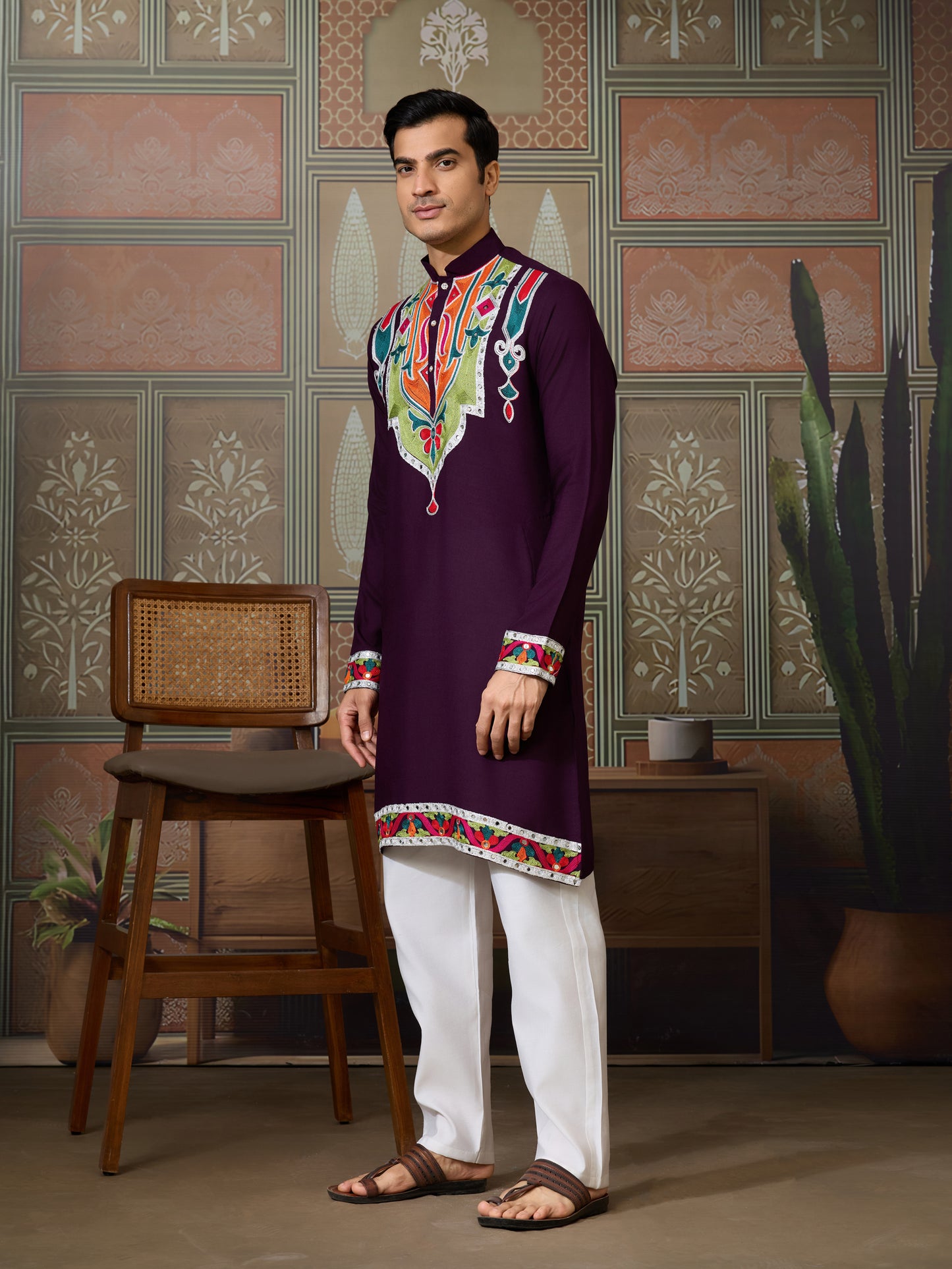 Pure Cotton Purple Kurta with Multi-Thread and Real Mirror Work